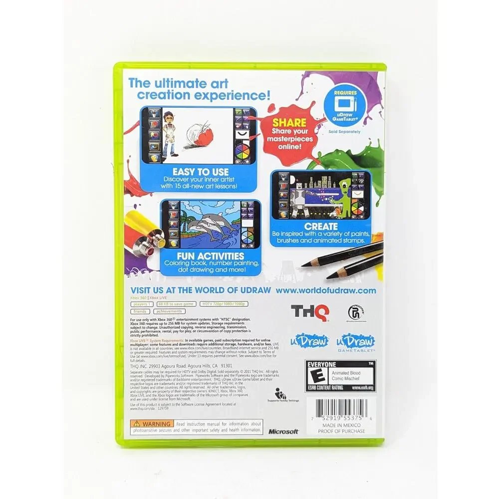 uDraw Studio Instant Artist Microsoft Xbox 360 Game Complete Manual Tested